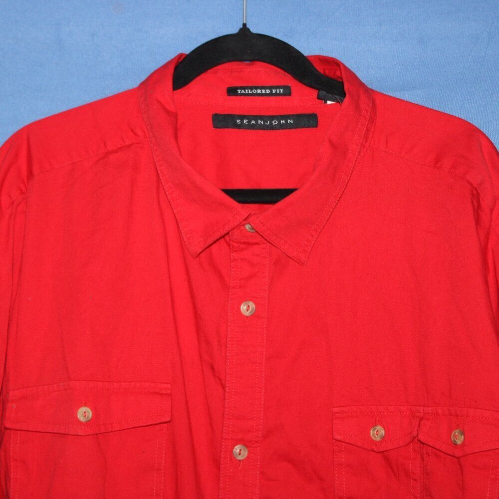 Sean John Tailored Fit Button Down Shirt Red 4XB NWT